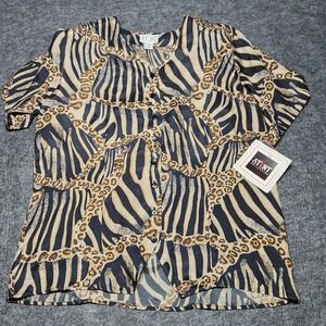 Stunt Collection Womens Vintage Silk Button Blouse Animal Print Chain Link L NEW